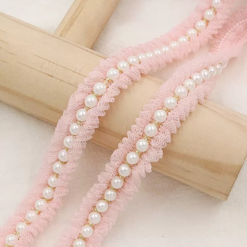 FS0065-2Meter 1.7mm Width Lace Farbic With Pearl