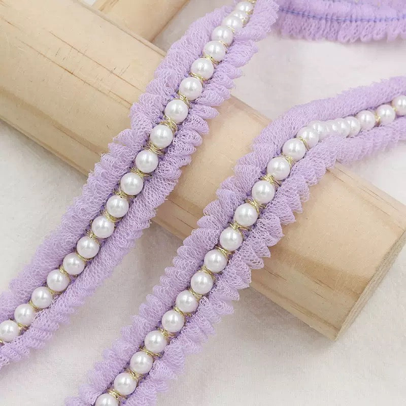FS0065-2Meter 1.7mm Width Lace Farbic With Pearl