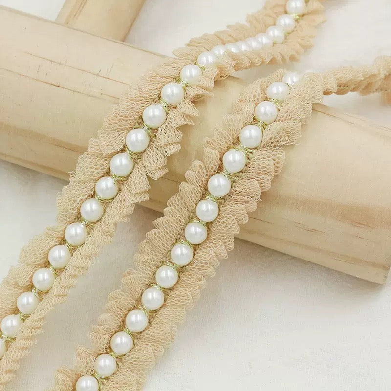 FS0065-2Meter 1.7mm Width Lace Farbic With Pearl