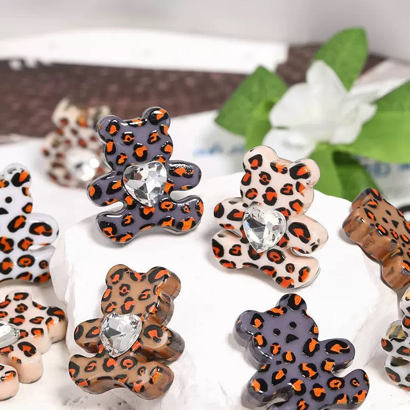 FS2484-30MM Random Mixed Color Leopard Printed Diamond Bear Acrylic Beads Fit For Beadable Pens