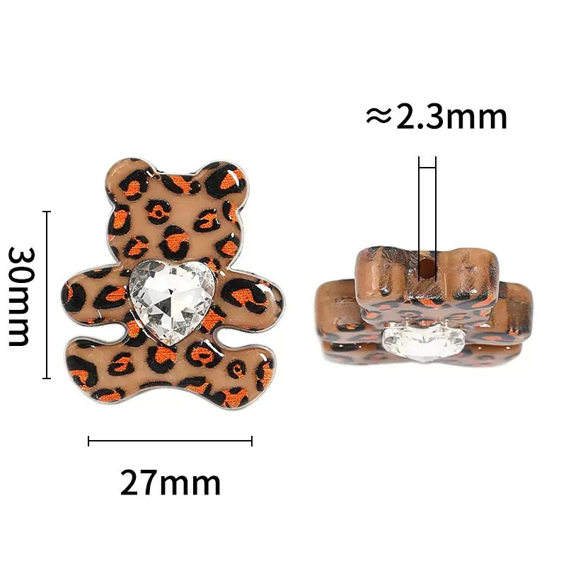 FS2484-30MM Random Mixed Color Leopard Printed Diamond Bear Acrylic Beads Fit For Beadable Pens