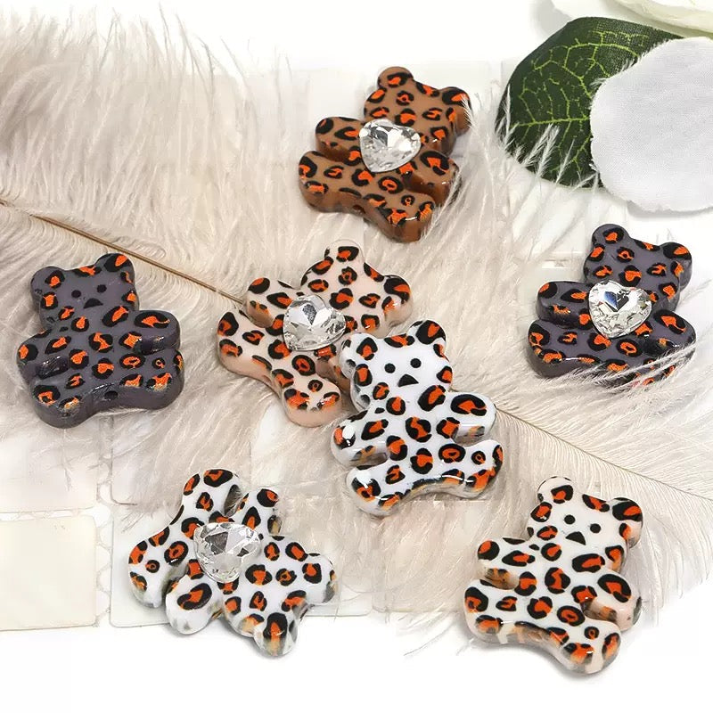 FS2484-30MM Random Mixed Color Leopard Printed Diamond Bear Acrylic Beads Fit For Beadable Pens