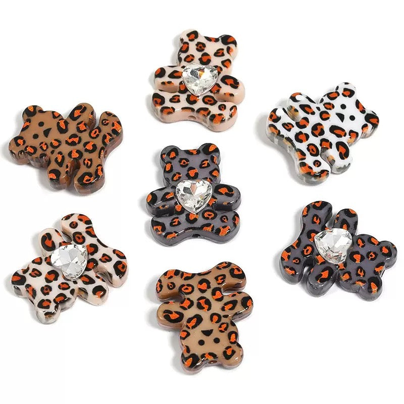 FS2484-30MM Random Mixed Color Leopard Printed Diamond Bear Acrylic Beads Fit For Beadable Pens