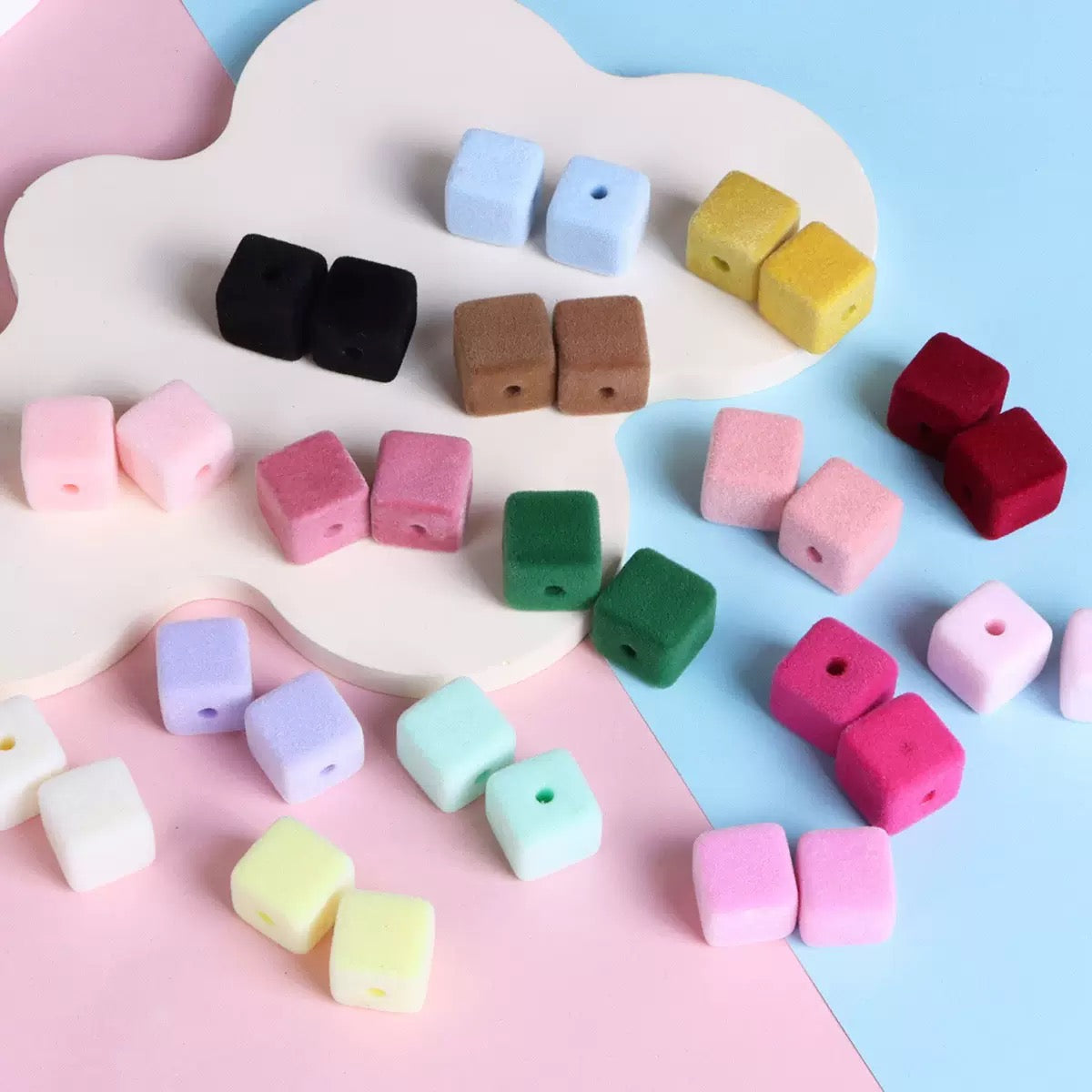 FS2191-About 14MM Size Frocked Acrylic Cube Beads Fit For Beadable Pens