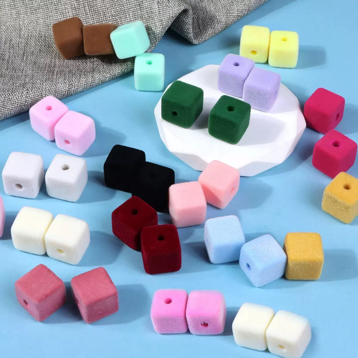 FS2191-About 14MM Size Frocked Acrylic Cube Beads Fit For Beadable Pens