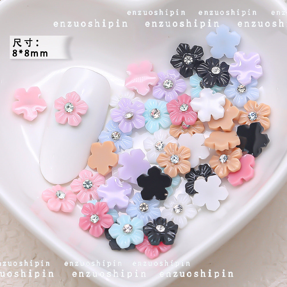 FS1006- 8MM White Flower Nail Charms For Making Fancy Beads Or Fancy Pen