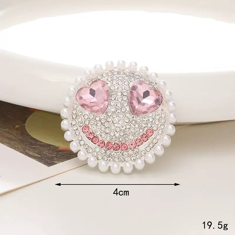 FS4535-40mm Smile Face Sparkling Metal Alloy Patch For Making Fancy Beads