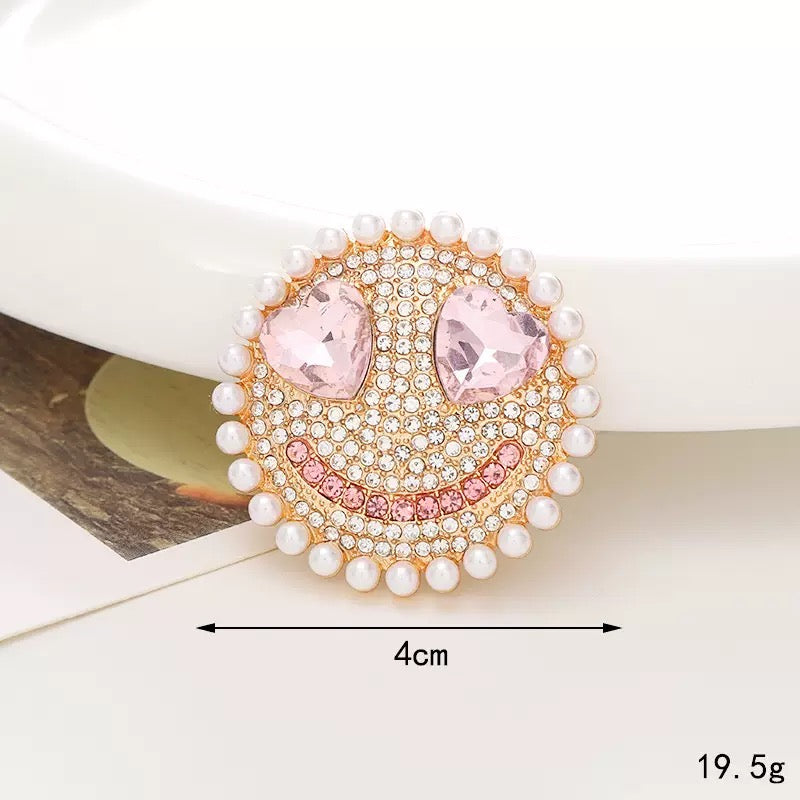FS4535-40mm Smile Face Sparkling Metal Alloy Patch For Making Fancy Beads