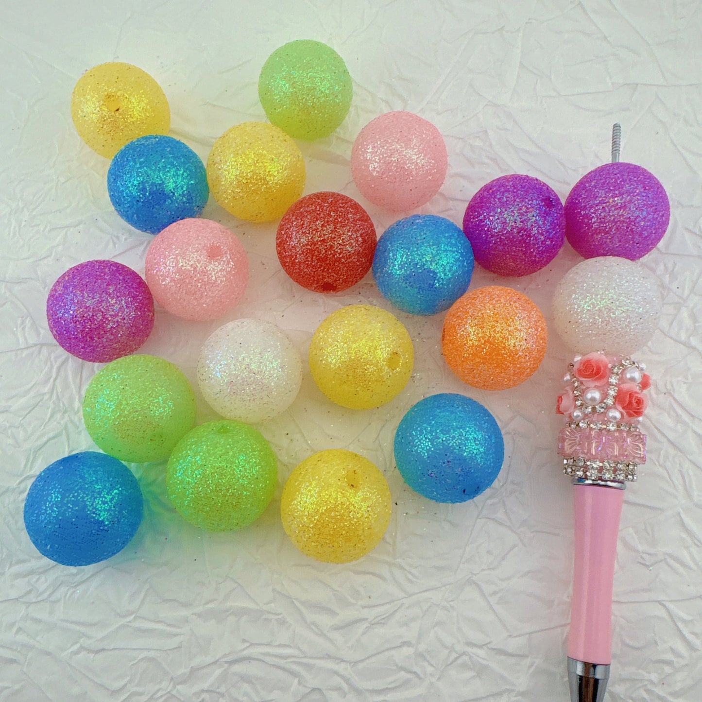 FS1704-25MM Random Mixed Color Shermmering Acrylic Beads Fit For Beadable Pens