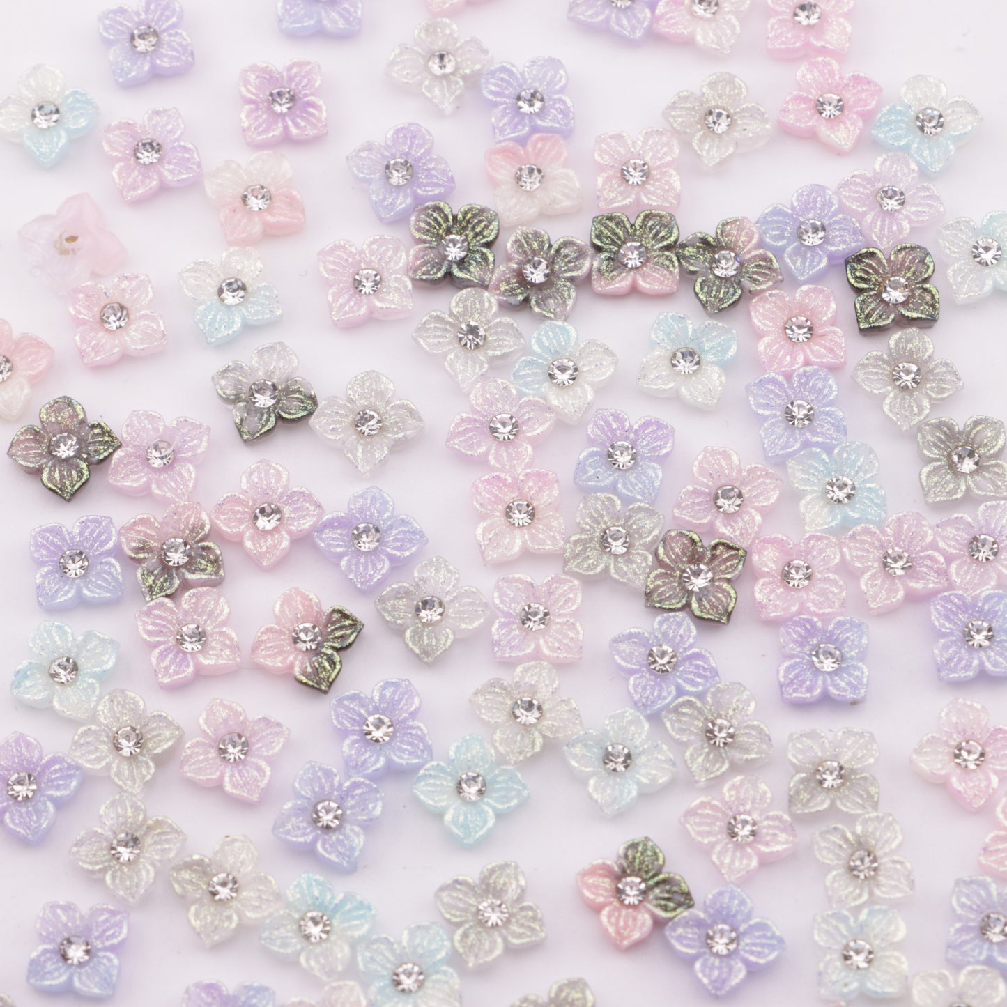 FS5752- Approximately 6mm Diamond-Embedded Soft Flower Nail Stickers