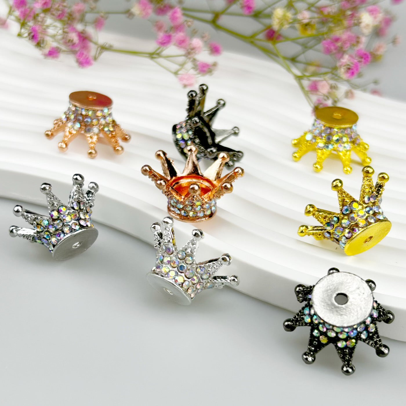 FS0908- 25MM Mixed Color Stereoscopic Diamond Crown Alloy Spacer