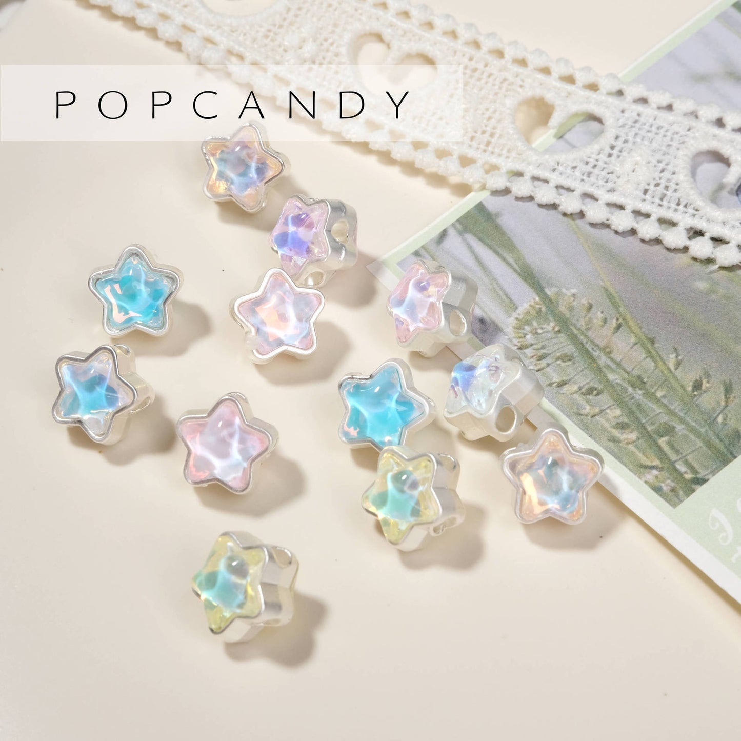 FS1536-12MM Mixed Color Mermaid Aurora Five-pointed Star Alloy Spacer