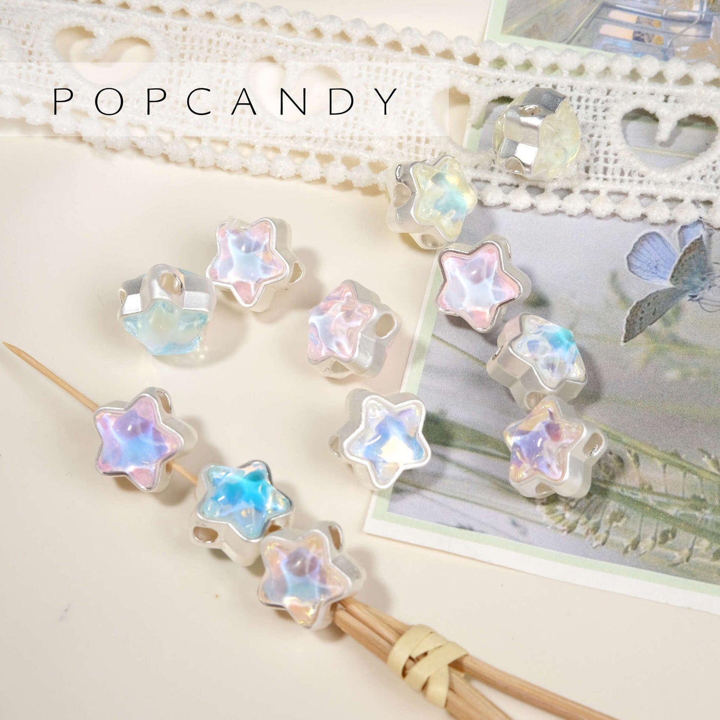 FS1536-12MM Mixed Color Mermaid Aurora Five-pointed Star Alloy Spacer
