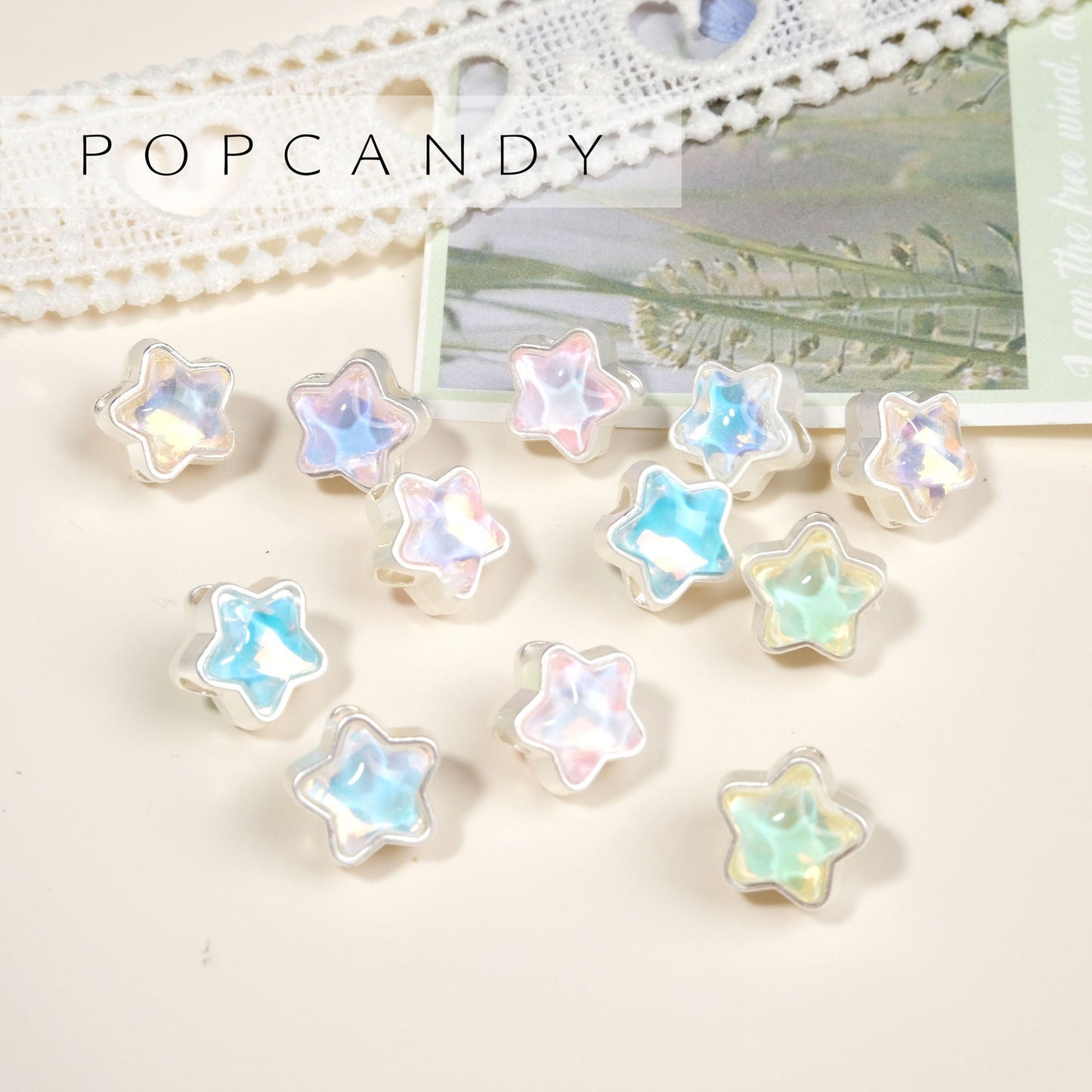FS1536-12MM Mixed Color Mermaid Aurora Five-pointed Star Alloy Spacer