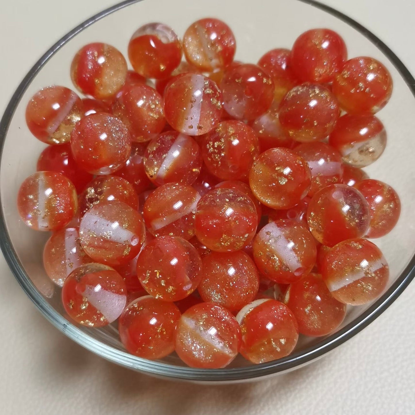 FS0909- 16MM Mixed Color Gold Foil Fine Glitter Resin Beads Fit For Beadable Pens