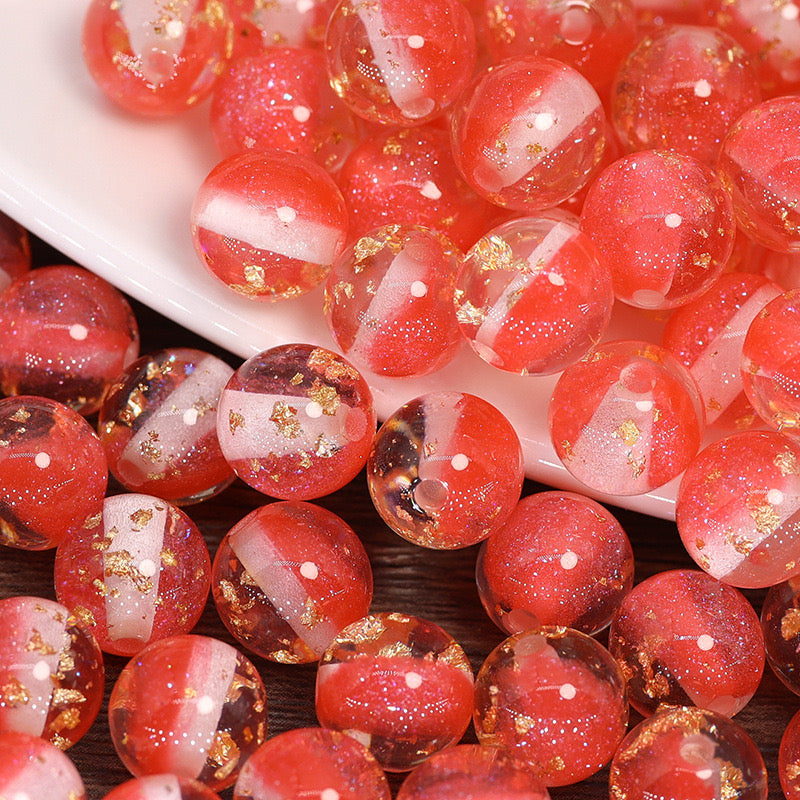 FS0909- 16MM Mixed Color Gold Foil Fine Glitter Resin Beads Fit For Beadable Pens