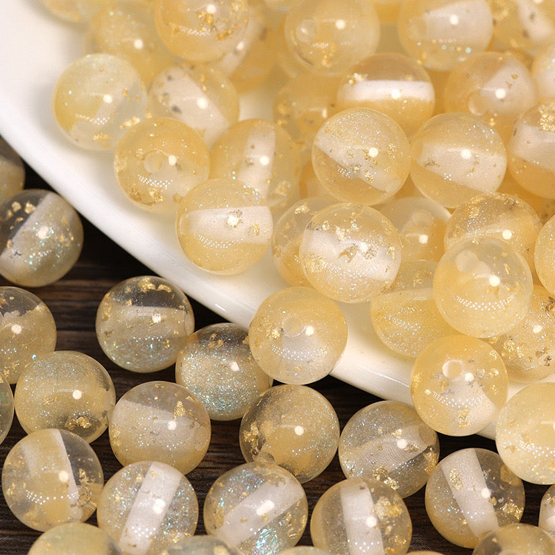 FS0909- 16MM Mixed Color Gold Foil Fine Glitter Resin Beads Fit For Beadable Pens