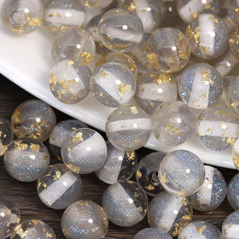 FS0909- 16MM Mixed Color Gold Foil Fine Glitter Resin Beads Fit For Beadable Pens