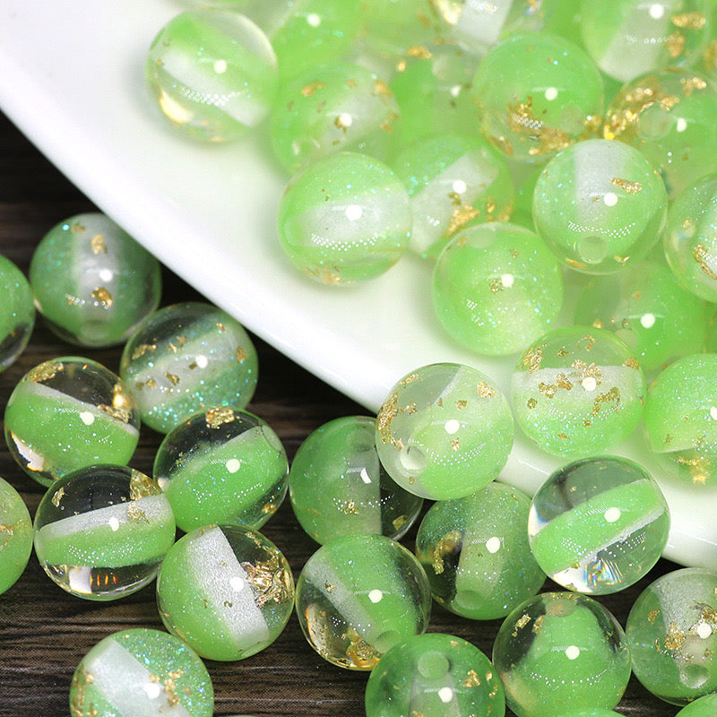FS0909- 16MM Mixed Color Gold Foil Fine Glitter Resin Beads Fit For Beadable Pens