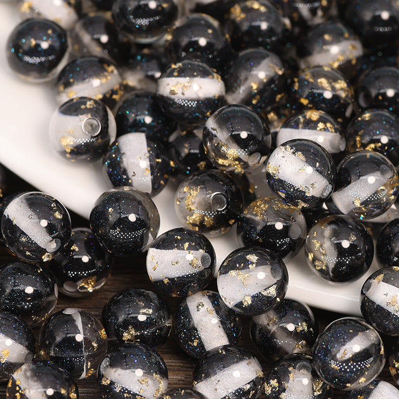 FS0909- 16MM Mixed Color Gold Foil Fine Glitter Resin Beads Fit For Beadable Pens
