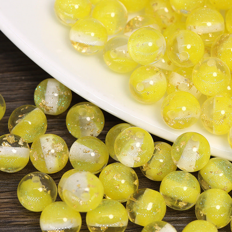 FS0909- 16MM Mixed Color Gold Foil Fine Glitter Resin Beads Fit For Beadable Pens