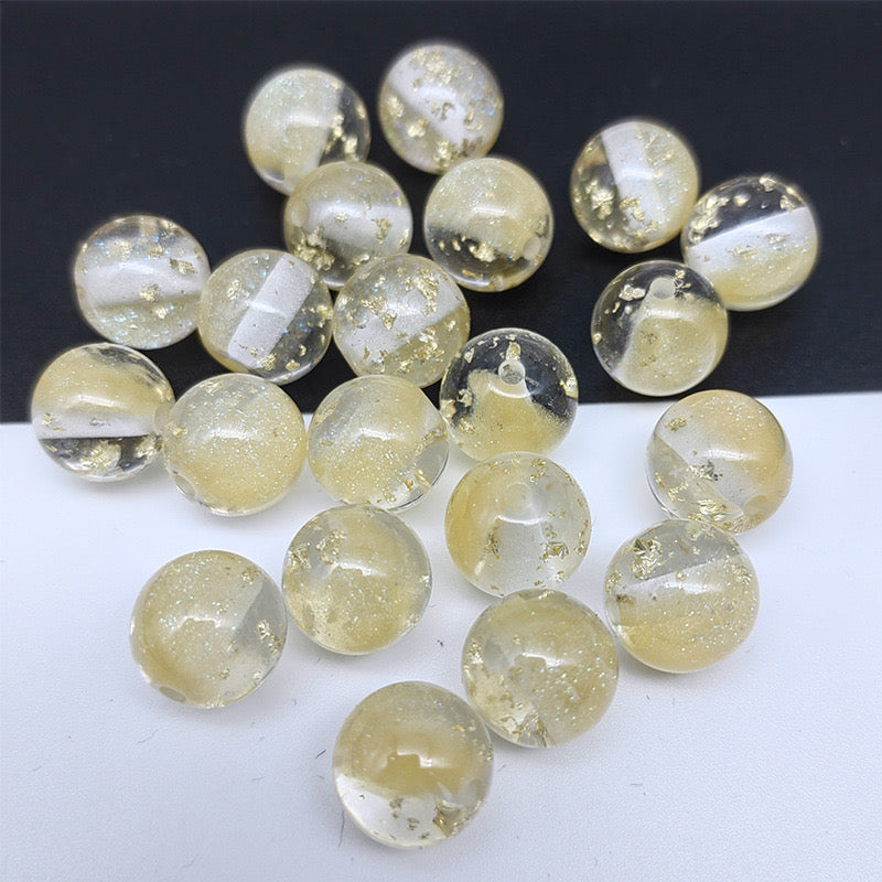 FS0909- 16MM Mixed Color Gold Foil Fine Glitter Resin Beads Fit For Beadable Pens