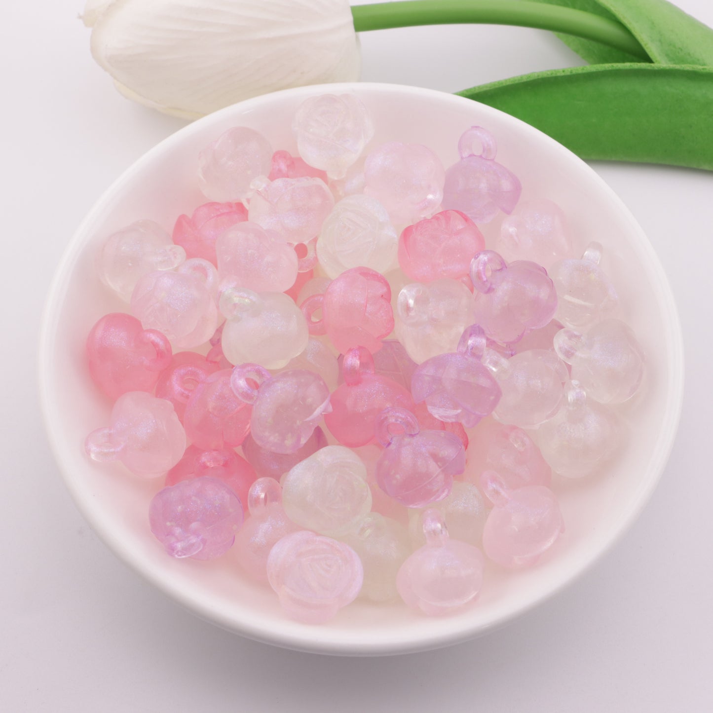 FS4106- 14mm Glowing Rose Beads Charms, Glowing And Sparkling Rose Car Hanging Pendant Beads