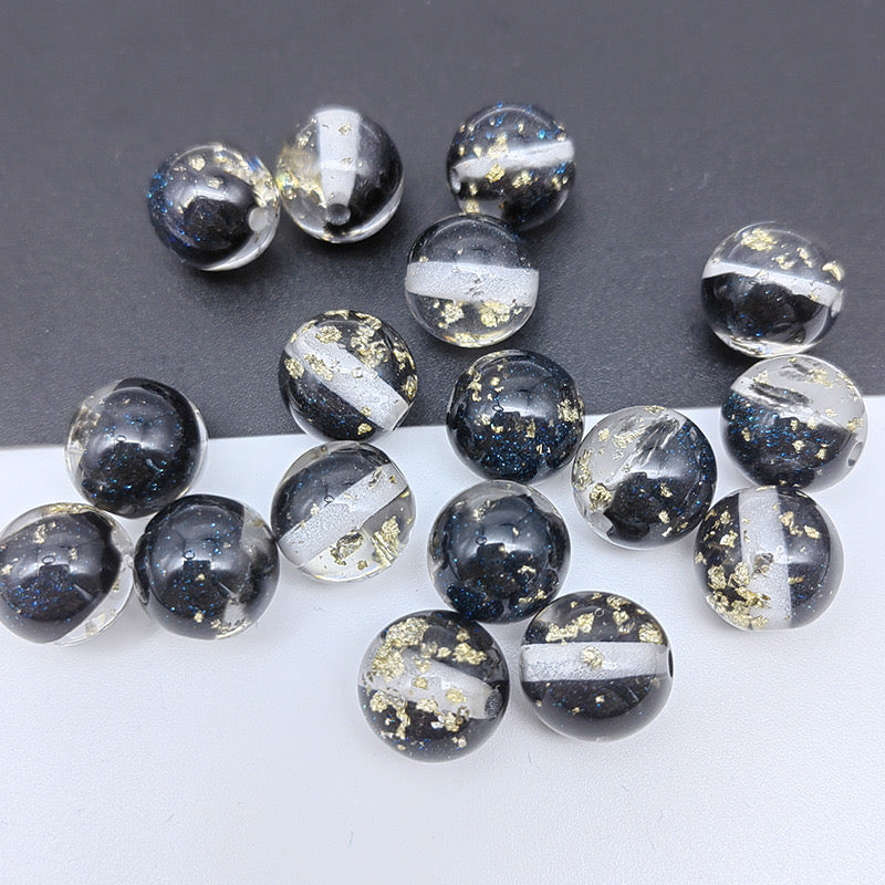 FS0909- 16MM Mixed Color Gold Foil Fine Glitter Resin Beads Fit For Beadable Pens