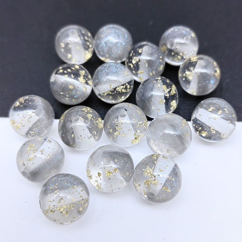 FS0909- 16MM Mixed Color Gold Foil Fine Glitter Resin Beads Fit For Beadable Pens