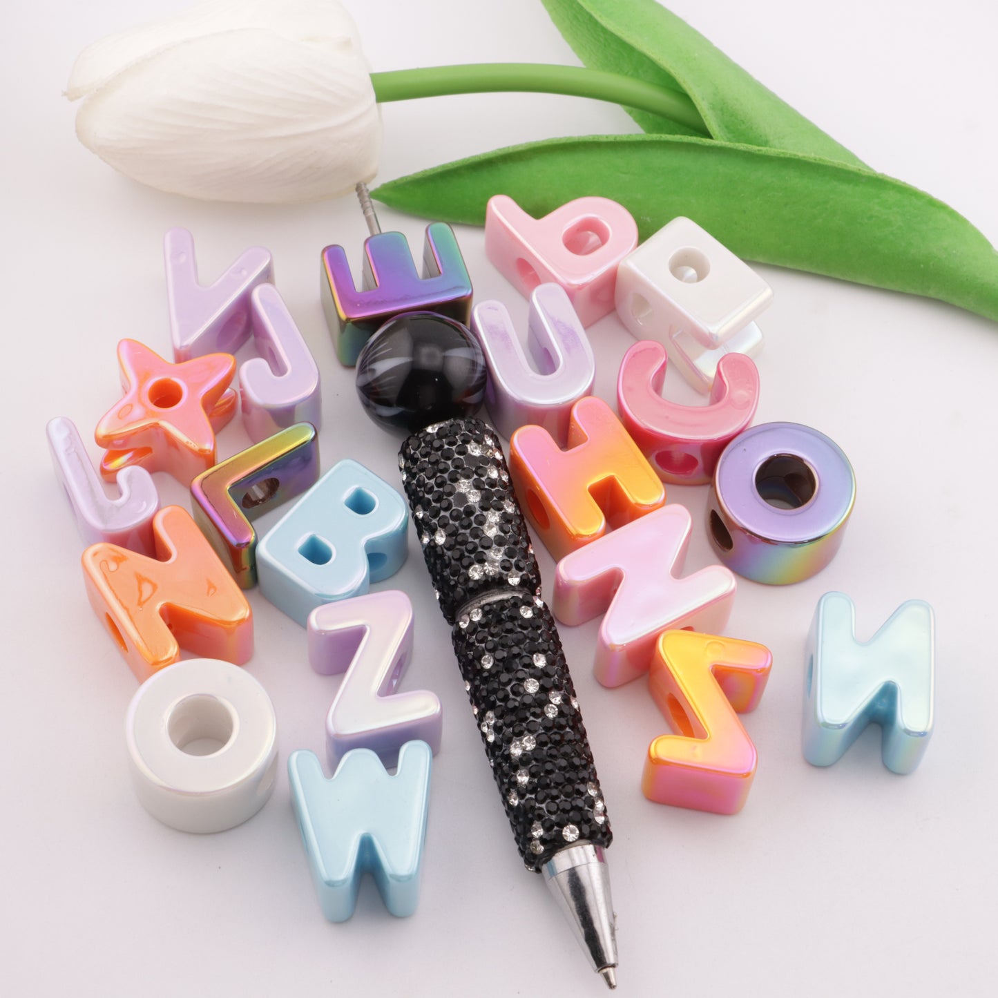 FS5726- UV Plated Letter Acrylic Beads