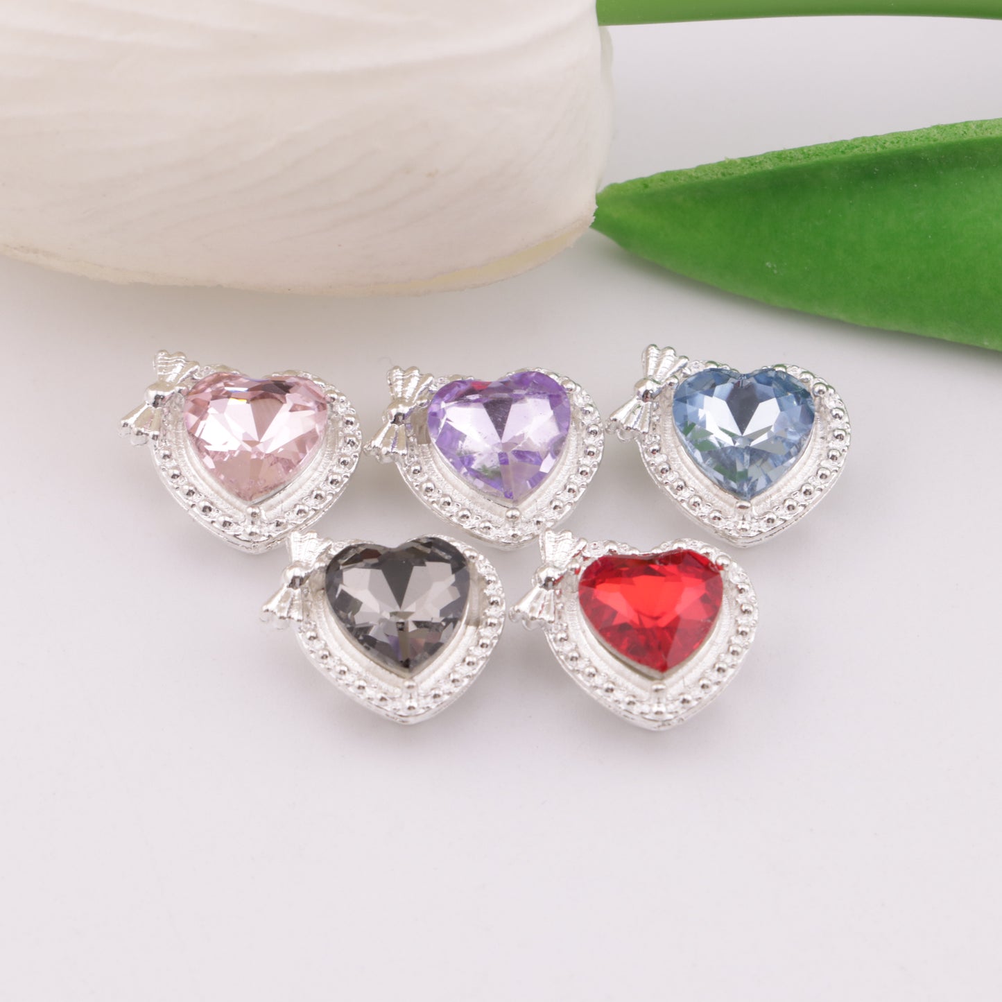 FS5929- 12*14mm Heart 4 Hole Metal Beads With Bow, Heart-Shaped Metal Four-Way Beads With Bowknot