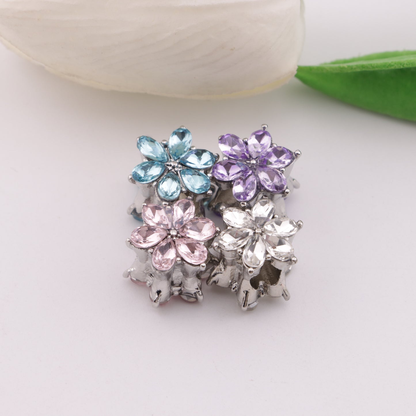FS5856- 10*14mm Diamond 6-Petal Flower Metal Spacer Rhinestone Six-Petal Flower Metal Separator Bead