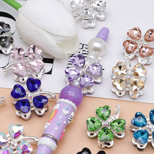 FS4848- Approximately 2.9×2.4×1.3 Cm Four - leaf Clover Alloy Beads Four - way Passable For Pen