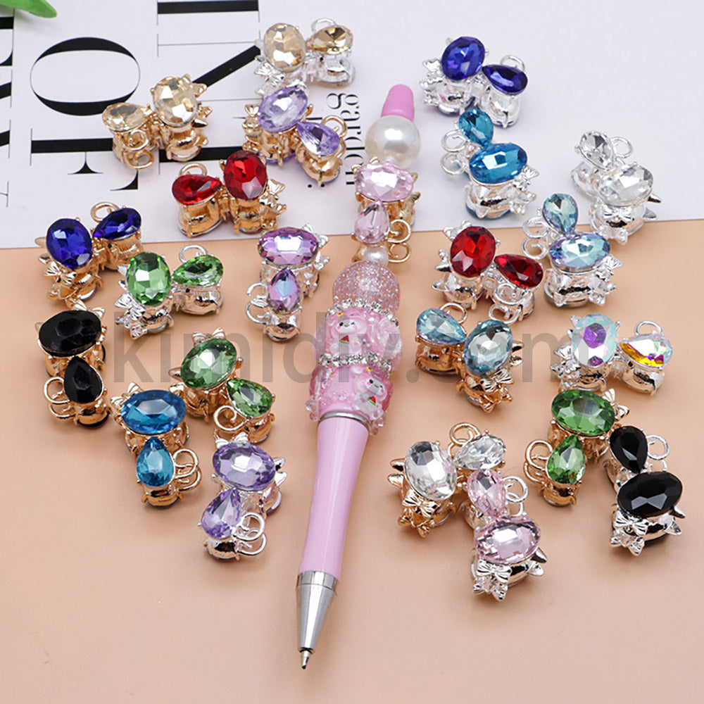 FS4847-Crystal Diamond Cat Alloy Beads Fit For Beadable Pens