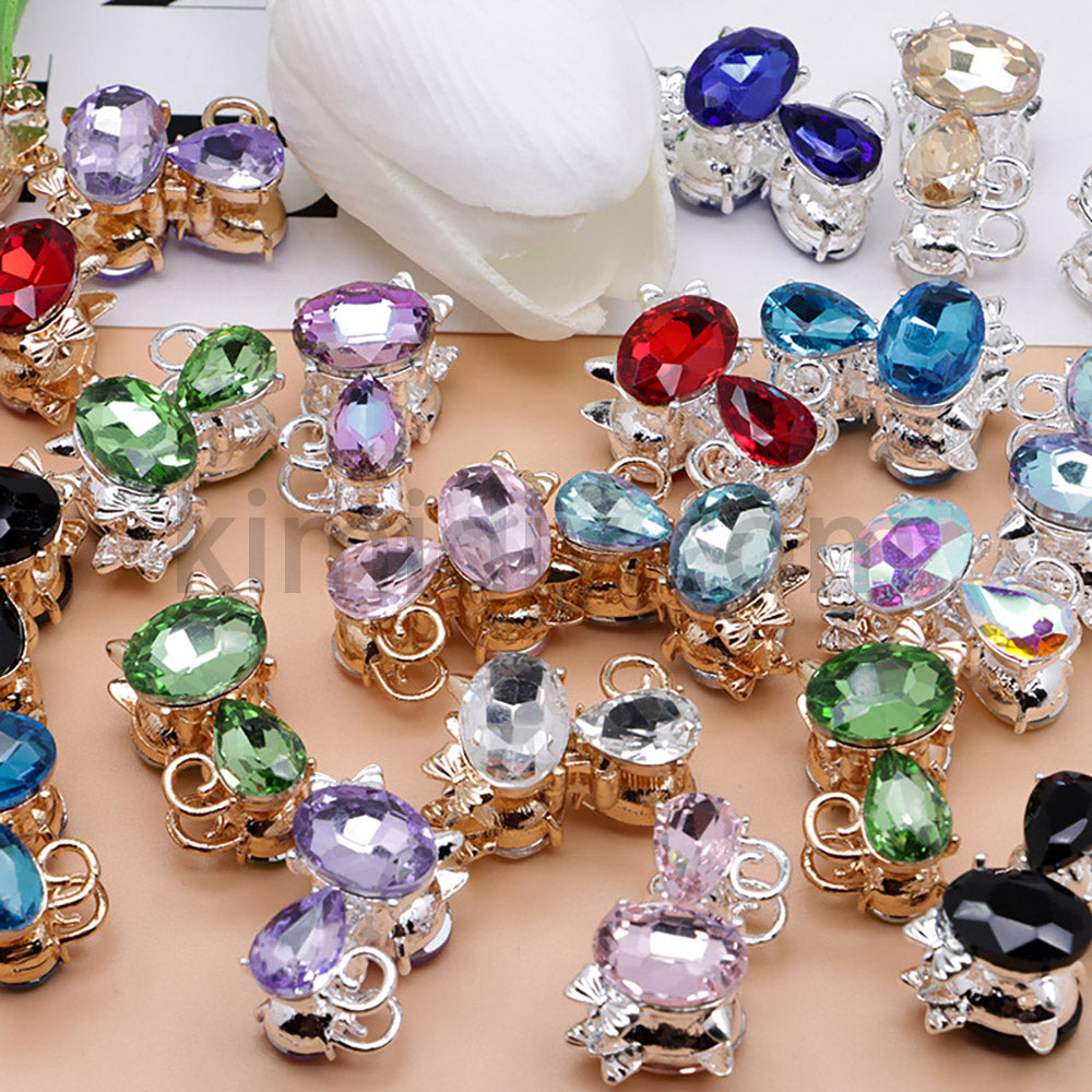 FS4847-Crystal Diamond Cat Alloy Beads Fit For Beadable Pens