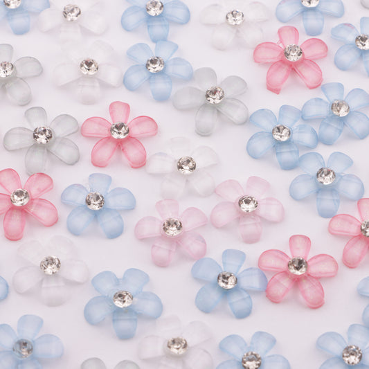 FS5227- 15mm Five-petal Resin Stickers With Diamonds
