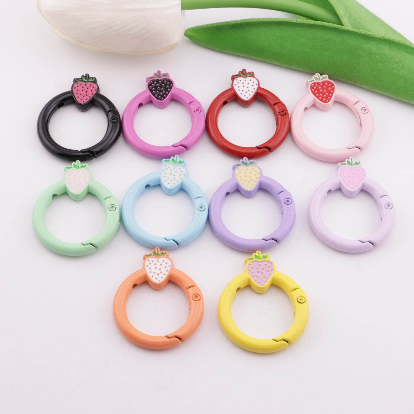 FS5950- 27mm Strawberry Keychain, Baked - Enamel Strawberry Key Ring