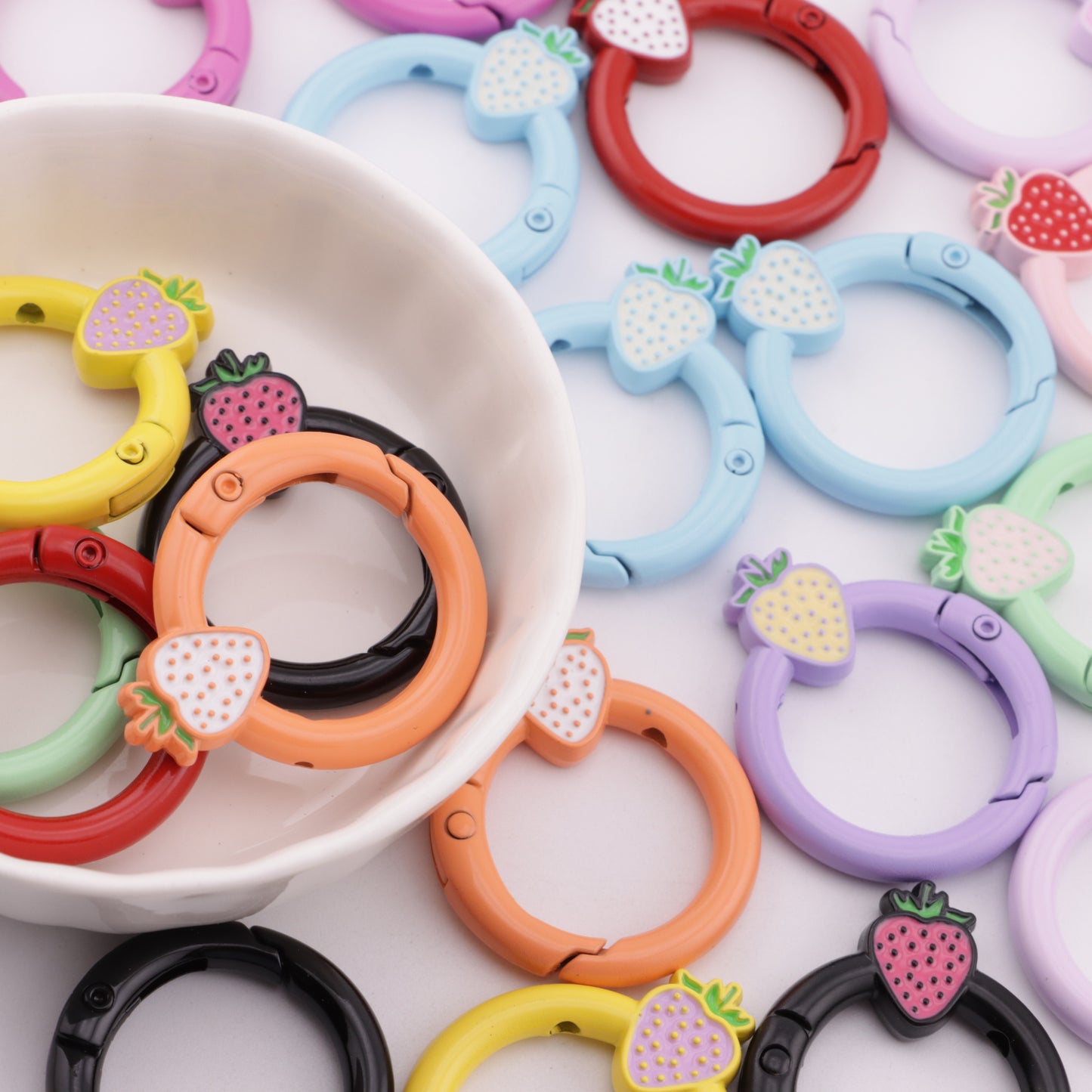 FS5950- 27mm Strawberry Keychain, Baked - Enamel Strawberry Key Ring
