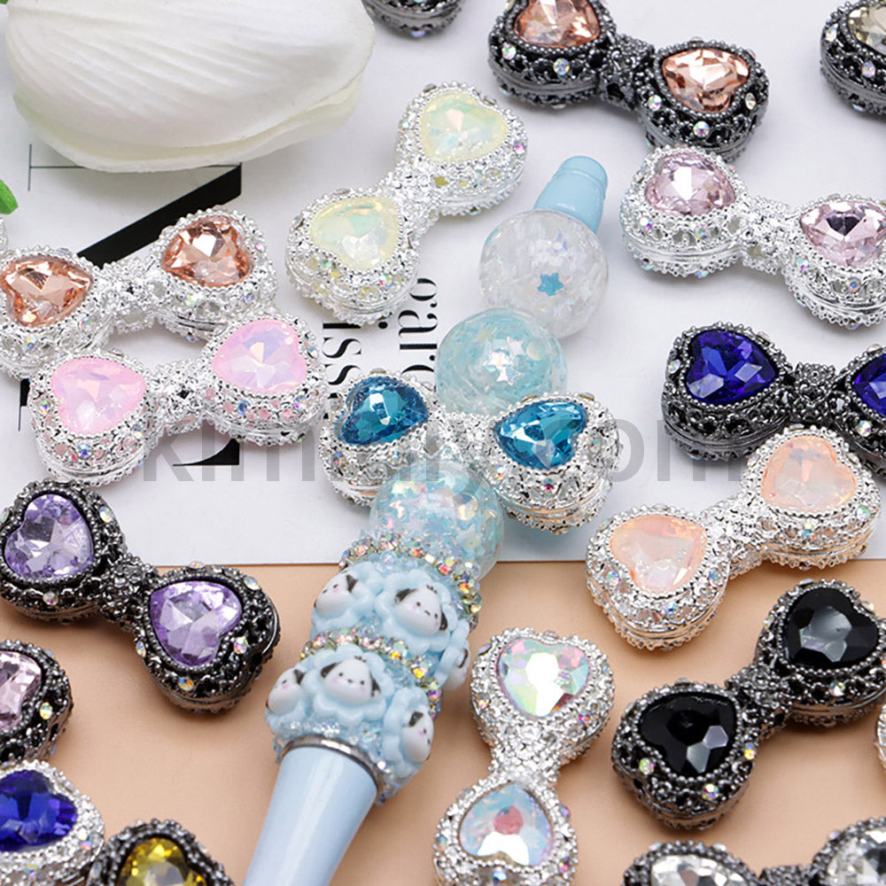 FS4842-Double Heart Bows Beads Fit For Beadable Pens