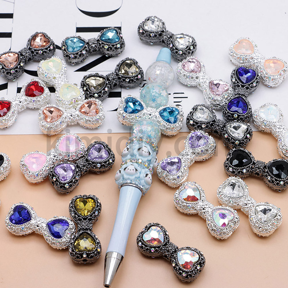 FS4842-Double Heart Bows Beads Fit For Beadable Pens