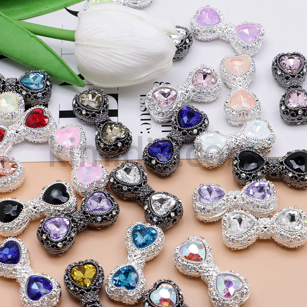 FS4842-Double Heart Bows Beads Fit For Beadable Pens