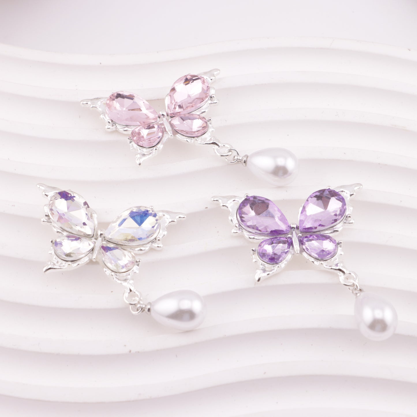 FS5690- Butterfly Charms Butterfly Patches With Waterdrop Pearl Pendants