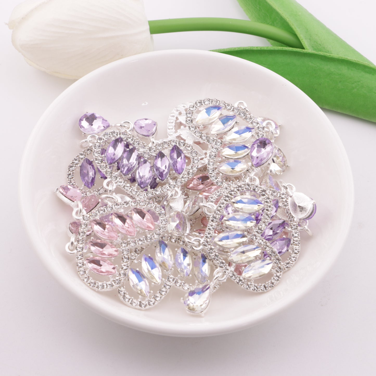 FS6002- 34*40mm Horse - eye Diamond Love - shaped Pendant With Three Drop - shaped Charms