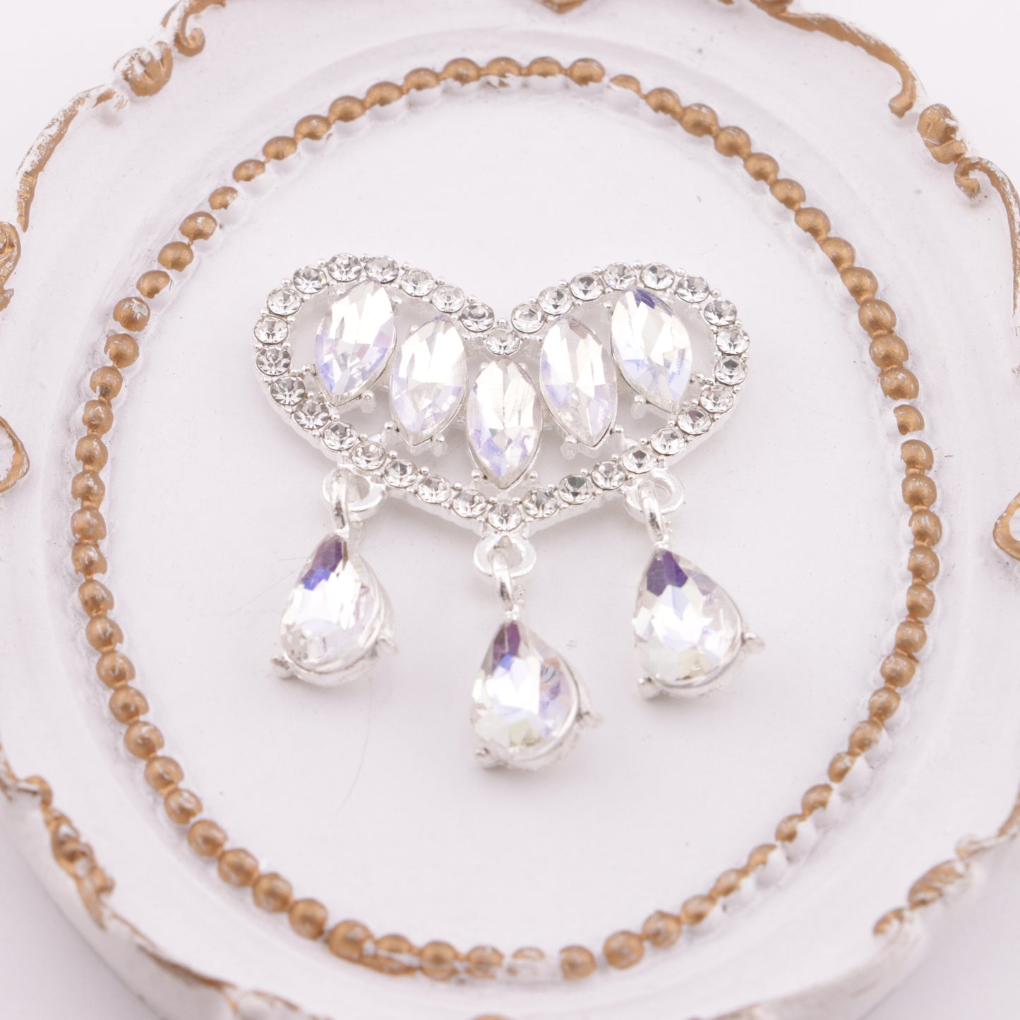 FS6002- 34*40mm Horse - eye Diamond Love - shaped Pendant With Three Drop - shaped Charms
