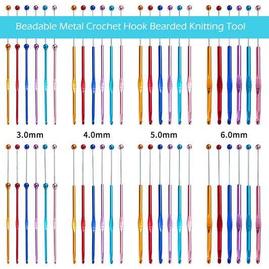FS0276-3MM DIY Beadable Metal Crochet Hook Bearded Knitting Tool Needle in Solid Colors