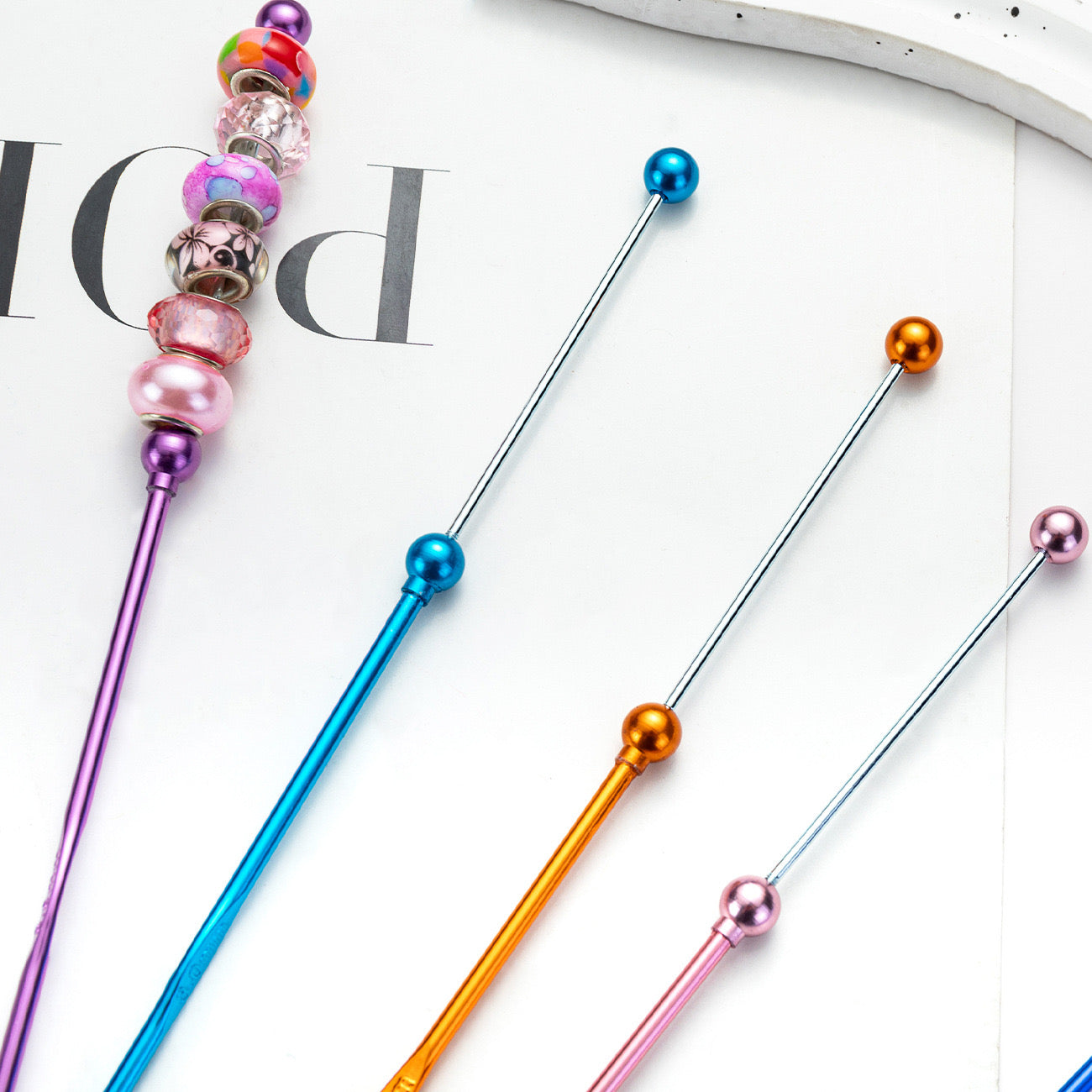 FS0276-3MM DIY Beadable Metal Crochet Hook Bearded Knitting Tool Needle in Solid Colors
