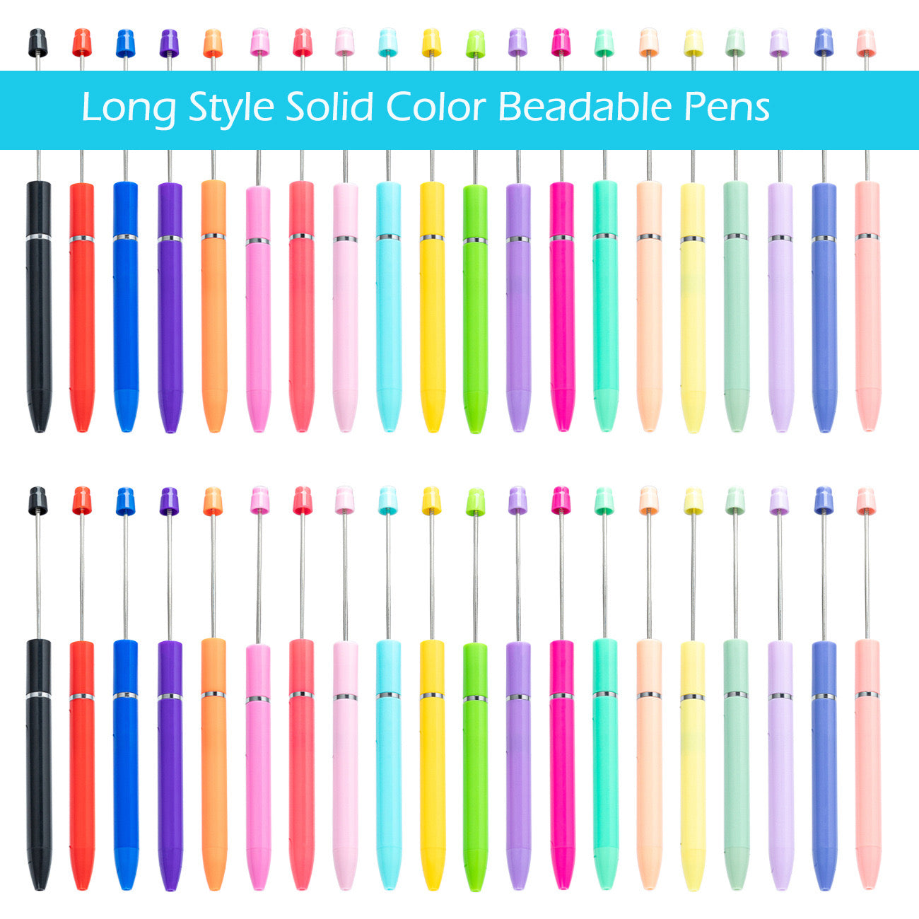 FS0192- 10Pieces New Style Plastic Beadable Pens - Beaded Pens in Solid Colors