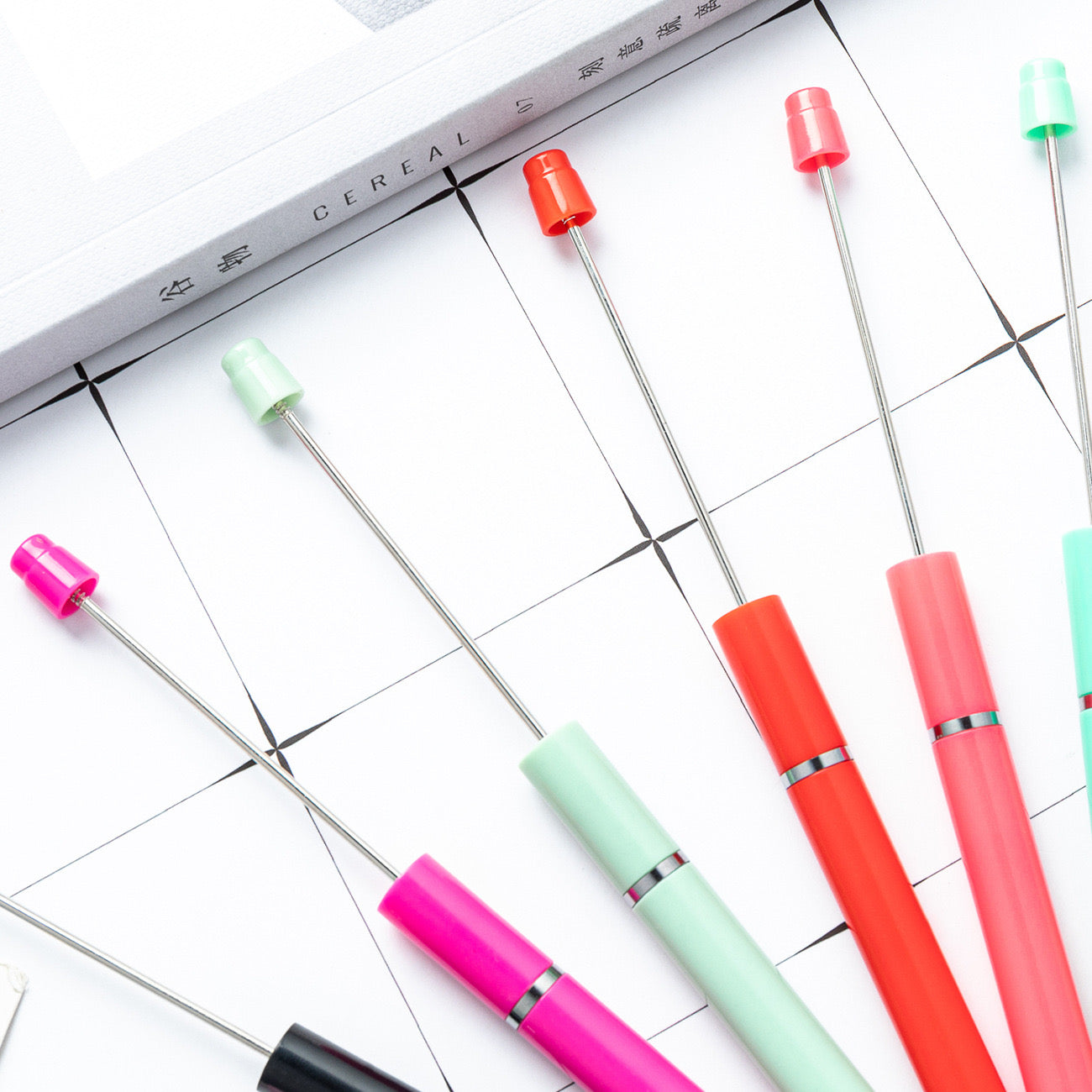 FS0192- 10Pieces New Style Plastic Beadable Pens - Beaded Pens in Solid Colors