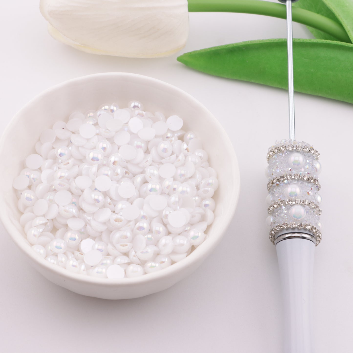 FS3640- 5mm Ab Color Half Round Pearl Colored Plated Half Round Pearl