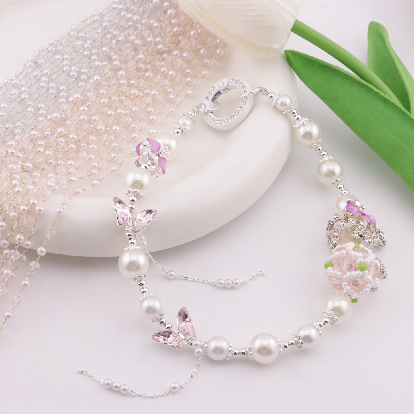 FS6147- 3mm Pearl + Crystal Chain